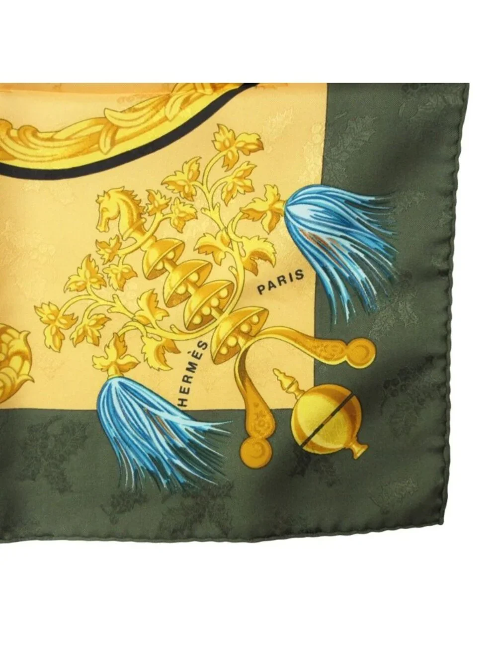 Hermes Scarf Carre 90 Plumes Et Grelots Silk Carriages Yellow